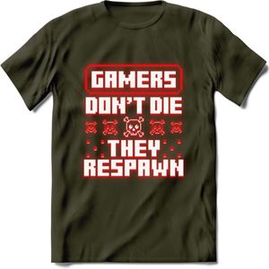 Gamers don't die pixel T-shirt | Neon Rood | Gaming kleding | Grappig game verjaardag cadeau shirt Heren – Dames – Unisex | - Leger Groen - L