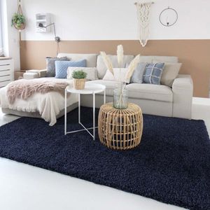 Vierkant hoogpolig vloerkleed shaggy Trend effen - marineblauw 140x140 cm