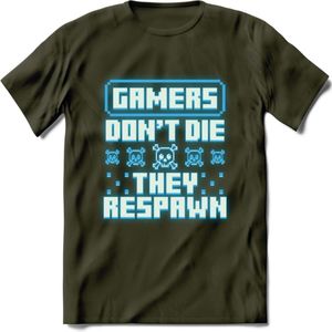 Gamers don't die pixel T-shirt | Neon Blauw | Gaming kleding | Grappig game verjaardag cadeau shirt Heren – Dames – Unisex | - Leger Groen - L