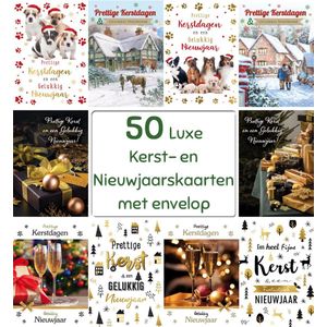 50 Luxe Kerstkaarten en Nieuwjaarskaarten met Enveloppen - 5x10