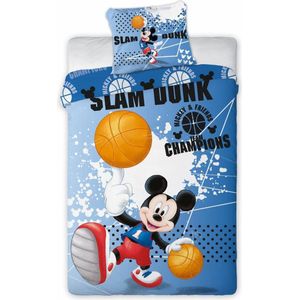 Mickey Mouse Dekbedovertrek Slam Dunk - Eenpersoons - 140x200 cm - Blauw