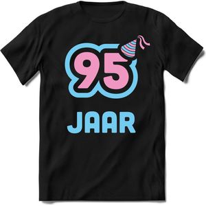 95 Jaar Feest kado T-Shirt Heren / Dames - Perfect Verjaardag Cadeau Shirt - Licht Blauw / Licht Roze - Maat XL