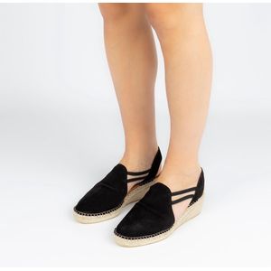 Manfield - Dames - Zwarte suède sandalen met sleehak - Maat 38