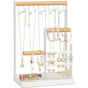 Sieradenstandaard Sieradenhouder, Sieradenboom Kettinghouder met opbergbasis, Sieradenopbergstandaard, Kettingopbergstandaard voor kettingen, armbanden, ringen, wit