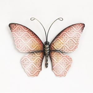 Anna's Collection Wand decoratie vlinder - roze - 20 x 14 cm - metaal - muurdecoratie