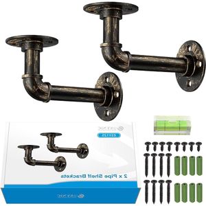 2 Stks Industriële Metalen Pijp Plank Beugels - Bronzen Buis Rack - 1/2"" Pijp Beugel - Boek Plank Drijvende Steiger Board - 15 * 8cm - Waterpas