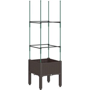 vidaXL - Plantenbak - met - latwerk - 40x40x142,5 - cm - polypropeen - bruin