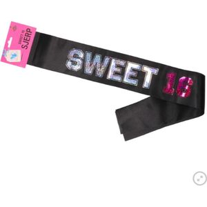 Sweet 16 sjerp - Zwart / Zilver / Roze - Polyester - One Size - Feest - Party - 16 - Sweet 16