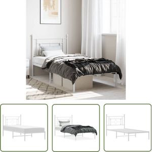 vidaXL Bedframe - Metaal - Wit - 100x190 cm Metalen Bedframe - Klassieke Bed - Logeerbed - Bed Met Hoofdbord - Wit Bed