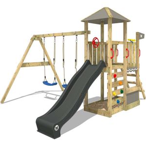 WICKEY speeltoestel klimtoestel Smart Savana met schommel & antracietkleurige glijbaan, outdoor kinderspeeltoestel met zandbak, ladder & speelaccessoires voor in de tuin