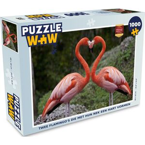 Puzzel Twee flamingo's die met hun nek een hart vormen - Legpuzzel - Puzzel 1000 stukjes volwassenen