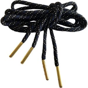 Schoenveter Lacy met gouden tips - zwart-blauw-wit - 90 cm lang x 4 mm breed - Onefashion