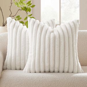 Pluche Fluwelen Kussenhoezen - Zacht Moderne Kussenslopen - Kunstbont - Wit - 45 x 45 cm - Decoratief - Woonkamer - Slaapkamer .