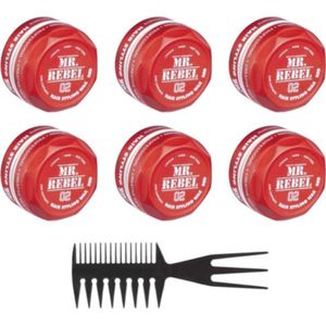 Mr.Rebel Haar Wax Mannen 02 Rood 6 Stuks met een Styling Kam