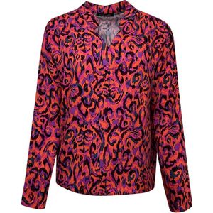 Pink Lady dames blouse - blouse dames v-hals - paars/roze print - opstaande kraag - M211 - maat M