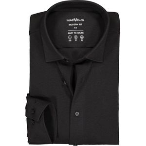 MARVELIS jersey modern fit overhemd - zwart tricot - Strijkvriendelijk - Boordmaat: 41