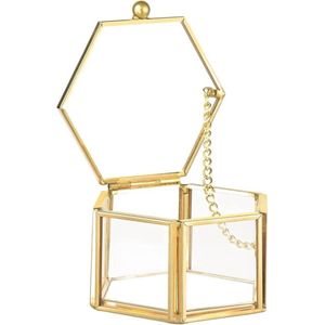 Stellar Sieradenkistje - Ringbox - Gouden Glazen Sieradendoosje - Geometrische Opslag - Decoratieve Doos - 8 x 7 x 4,5 cm (goud) - Cadeau