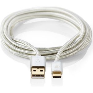 Nedis USB-Kabel - USB 2.0 - USB-A Male - USB-C Male - 15 W - 480 Mbps - Verguld - 2.00 m - Rond - Gevlochten / Nylon - Aluminium - Cover Window Box