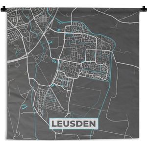 Wandkleed - Wanddoek - Stadskaart - Leusden - Grijs - Blauw - 60x60 cm - Wandtapijt - Plattegrond