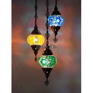 Turkse Lamp - Oosters Lamp - ZENIQUE - Authentiek - Handgemaakt - Kroonluchter - All colours- 3 bollen