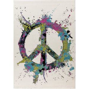 Tapijtenloods Freestyle Peace Vloerkleed Laagpolig Creme Multi- 80x150 CM