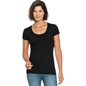 Bodyfit dames t-shirt zwart met ronde hals - Dameskleding basic shirts