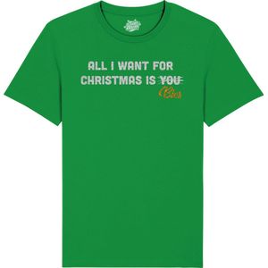 All i want for Christmas is beer - Foute Kersttrui Kerstcadeau - Dames / Heren / Unisex Kleding - Grappige Kerst Outfit - Glitter Look - T-Shirt - Unisex - Kelly Groen - Maat S