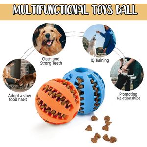 2 stuks interactieve traktatiedispenser hondenspeelgoed bal, speelgoed rubberen bal voor puppy kleine honden verveling tanden schoonmaken IQ-training (6 cm, blauw, oranje)