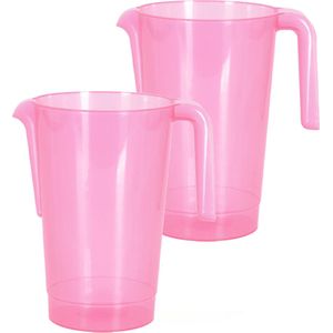 Excellent Houseware Schenkkan/waterkan - 2x - roze - 1500 ML - kunststof - 20 x 18 x 20,5 cm