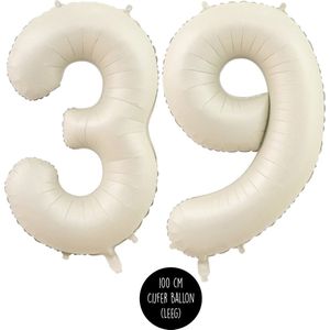 Cijfer Helium Folie ballon XL - 39 jaar cijfer - Creme - Satijn - Nude - 100 cm - leeftijd 39 jaar feestartikelen verjaardag