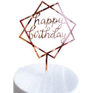 Cake Topper Happy Birthday Versiering Taarttopper Decoratie Rose Goud Verjaardag Versiering Feest Versiering – 1 Stuk