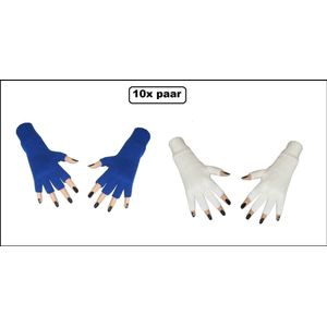 10x Paar vingerloze handschoen blauw en wit - Feest festival thema feest party optocht themafeest
