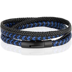 Armband Dubbel Gevlochten Leer - Zwart Blauw-21cm