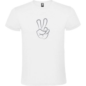 Wit  T shirt met  ""Peace  / Vrede teken"" print Zilver size L