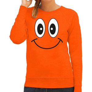 Bellatio Decorations Koningsdag sweater voor dames - smiley - oranje - feestkleding M