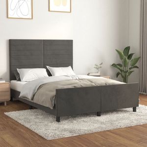 The Living Store Bedframe Donkergrijs 140 x 200 cm - Verstelbaar Hoofdbord - Multiplex Lattenbodem - Massief Larikshout | Zacht Fluweel | Stevige Poten | Comfortabele Ondersteuning