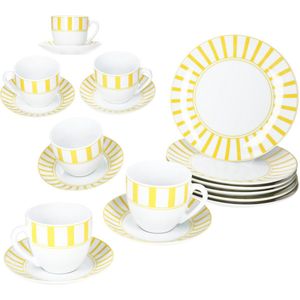 MamboCat 18-delig koffieservies SPLIT GEEL porselein voor 6 personen