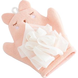 Nieuwe schattige kinderenwashandjes in Koreaanse stijl, handdoekjes dubbelzijdig baddoekje, superzacht wrijven doet geen pijn aan dames badbal badhanddoek（lichtroze）