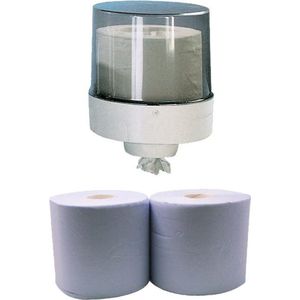 Papier handdoek dispenser wit/transparant met 2 rollen papier