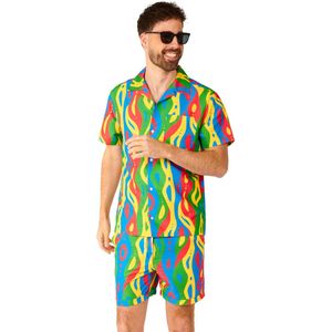 OppoSuits Loopy Lines - Heren Zomer Set - Bevat Shirt En Shorts - Festival Outfit - Meerkleurig - Maat: S