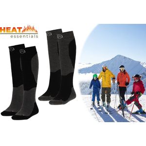 Heat Essentials - Ski Sokken 35-38 - Zwart - 2 Paar - Unisex - Extra Ondersteuning en Demping - Warme Sokken met Wol - Skisokken Heren - Skisokken Dames - Wintersport Sokken - Huissokken - Compressie sokken