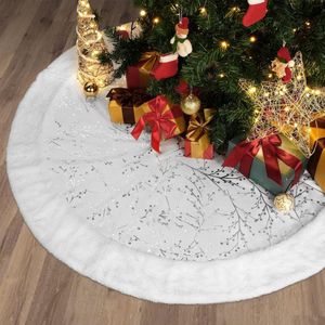 Kerstboomrok, 122 cm, ronde kerstboomdeken met warm reliëfpatroon, van zacht kunstbont, kerstdecoratie voor Kerstmis, Nieuwjaar, thuis, zilver