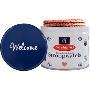 Stroopwafel Cadeau Blik 'Welcome' - Doos met 12 blikjes - 8 Stroopwafels per blik (96 Koeken)