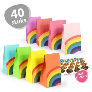 Isa's Friends® Uitdeelzakjes + Stickers - Regenboog - 40 stuks - Stevig Papier - Traktatie zakjes