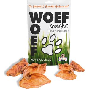Woef Woef Snacks Hondensnacks Halve Varkensoren - 50 stuks - Kauwsnacks Gedroogd vlees Varken Alle honden vanaf 8kg Geen toevoegingen