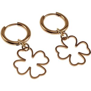 ∅14mm x 2mm Oorbellen Dames - Verguld RVS - Oorringen met Klavertje Vier Hanger