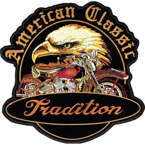 American Classic Tradition XXL Biker Strijk Embleem Patch 28.5 cn / 28.5 cm / Bruin Zwart Oranje Beige
