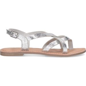Sacha - Dames - Zilveren leren sandalen met gekruiste bandjes - Maat 36