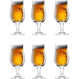 Excellent Houseware Bierglazen op voet - 12x stuks - glas - 370 ml - speciaal bier - bierglas