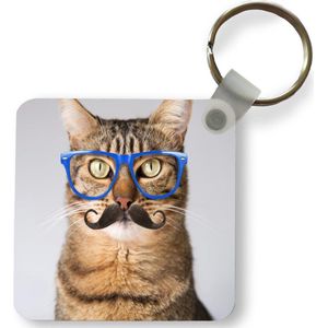 Sleutelhanger - Kat - Bril - Snor - Hipster - Uitdeelcadeautjes - Plastic